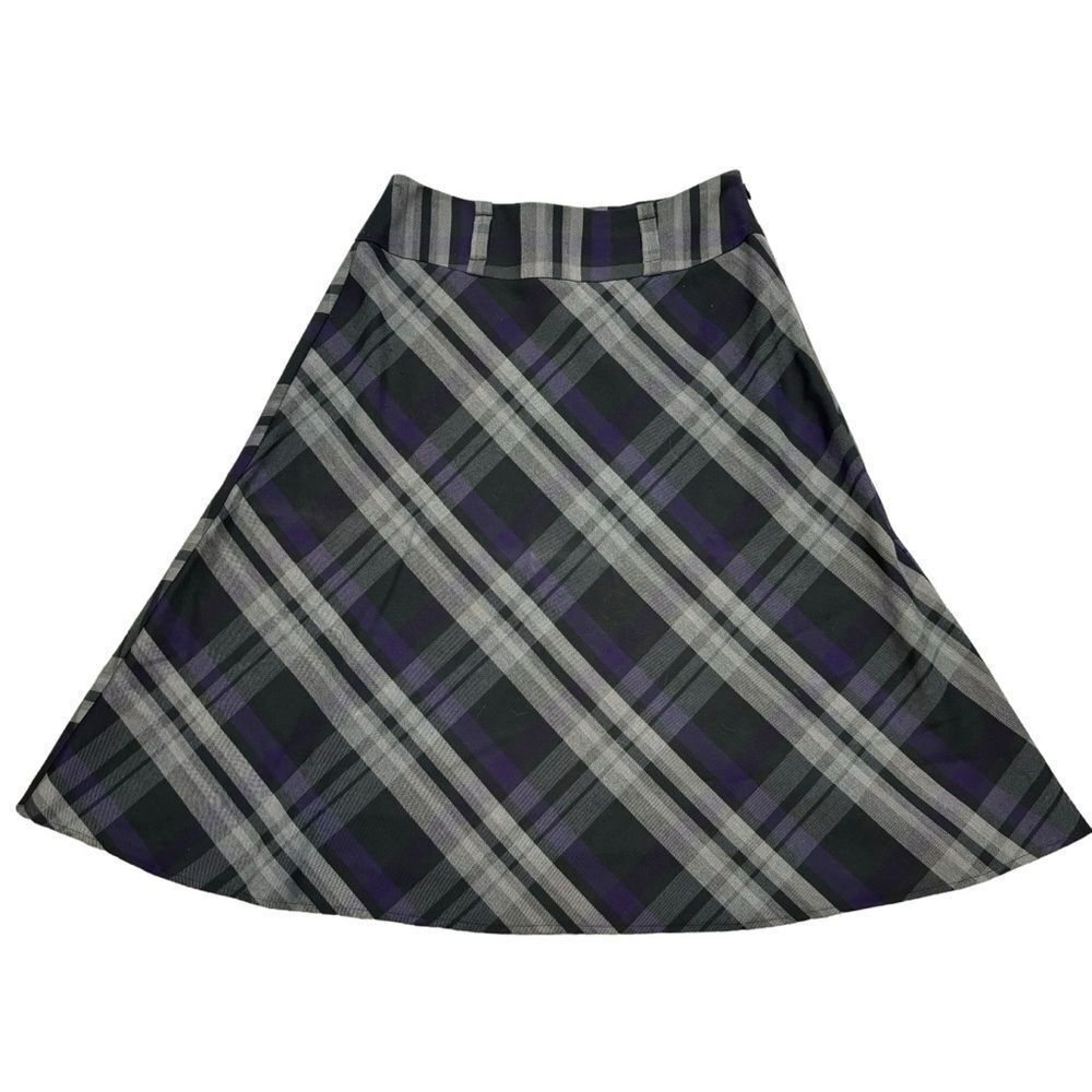 Ladies Dress Barn Purple and Grey Plaid Academia Midi Skirt Size 4